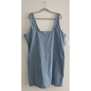 NWT Good American Soft Sculpt Blue Jean Chambray Denim Tank Mini Dress